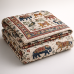 Hand Block Printed Cotton Kantha Quilt – Animal Print (Queen/King Size)