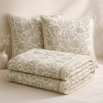 Hand Block Printed Cotton Kantha Quilt Set with 2 Pillow Covers – Animal Print